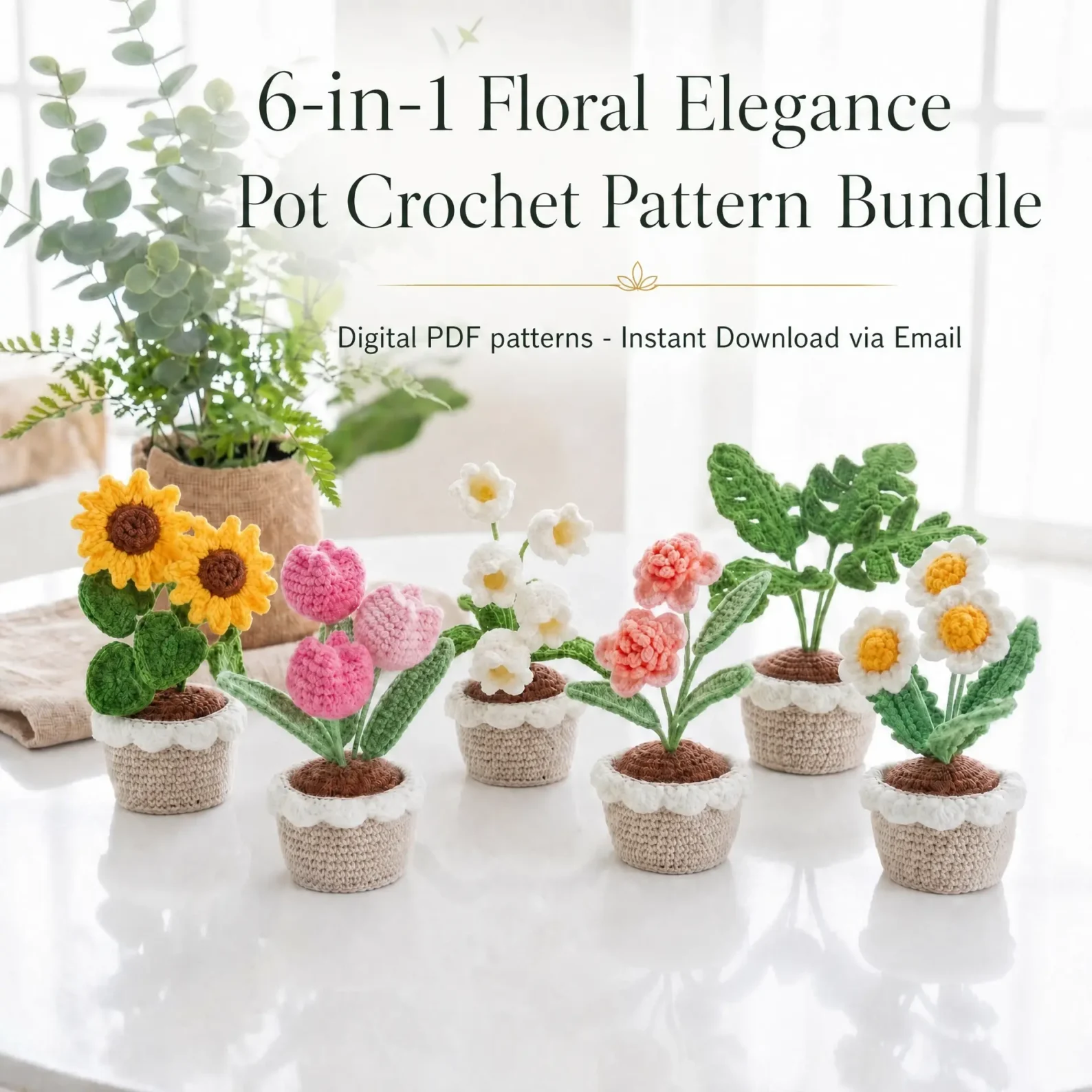 Floral Elegance Pot Crochet Patterns Bundle