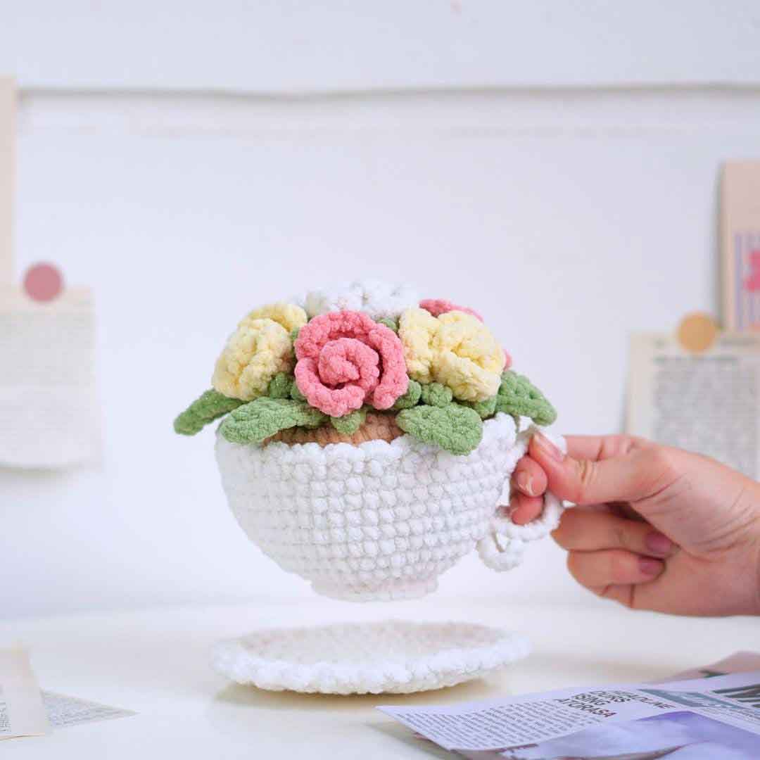 Colorful Rose Bloom Teacup Crochet Pattern
