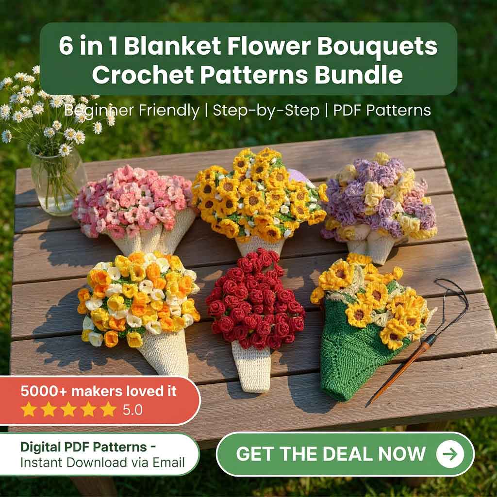 6-in-1 Blanket Flower Bouquets Crochet Patterns Bundle