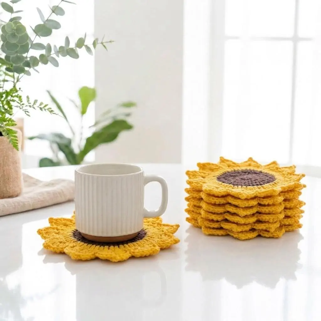 Crochet Sunflower Coaster Pattern PDF – Sunflower Crochet Pattern Desk Decoration