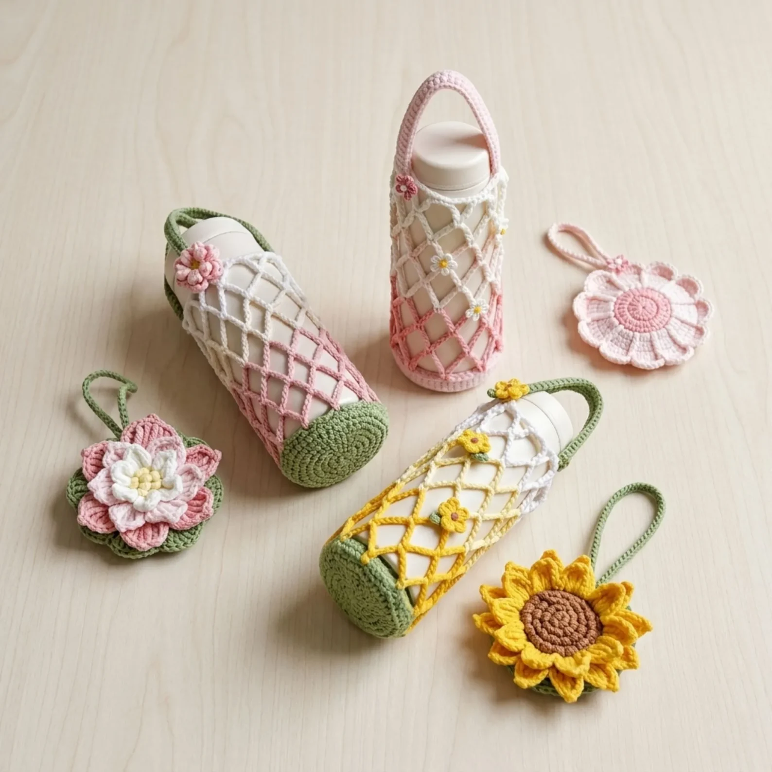 3-in-1 Floral Water Bottle Holder Crochet Patterns Bundle