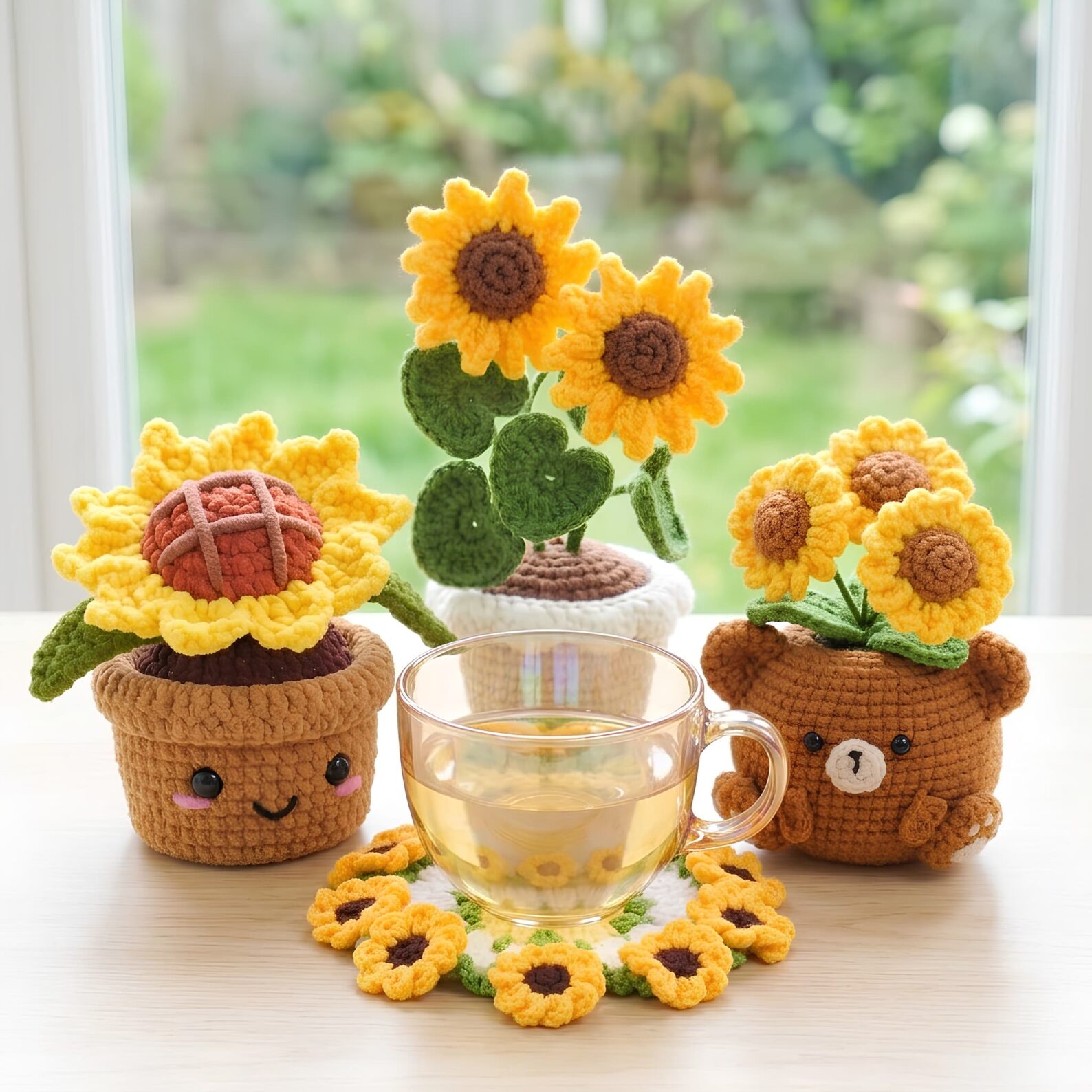 Cute sunflower crochet pattern bundle for handmade home decor projects
