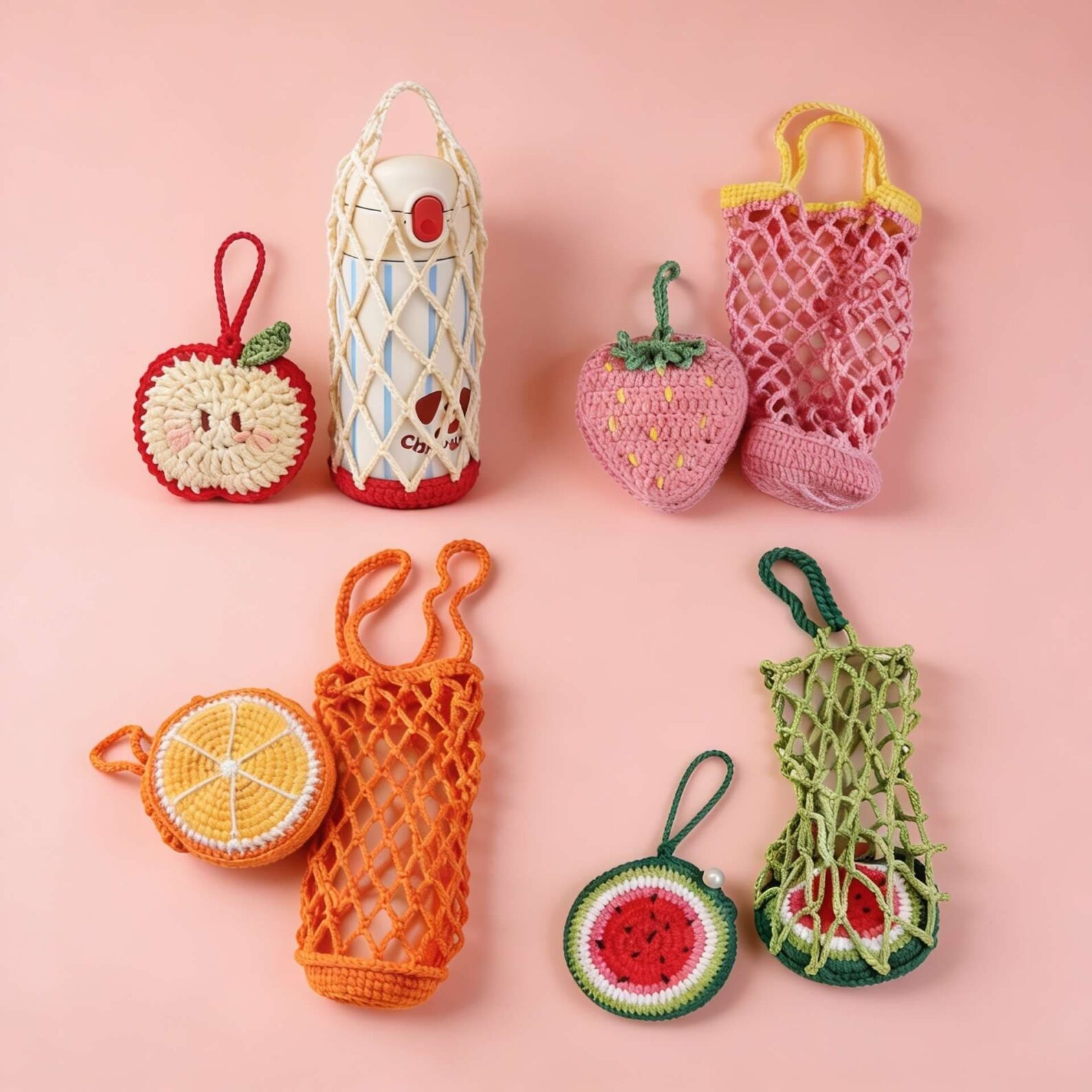 Cute fruit crochet water bottle holder pattern bundle for beginners