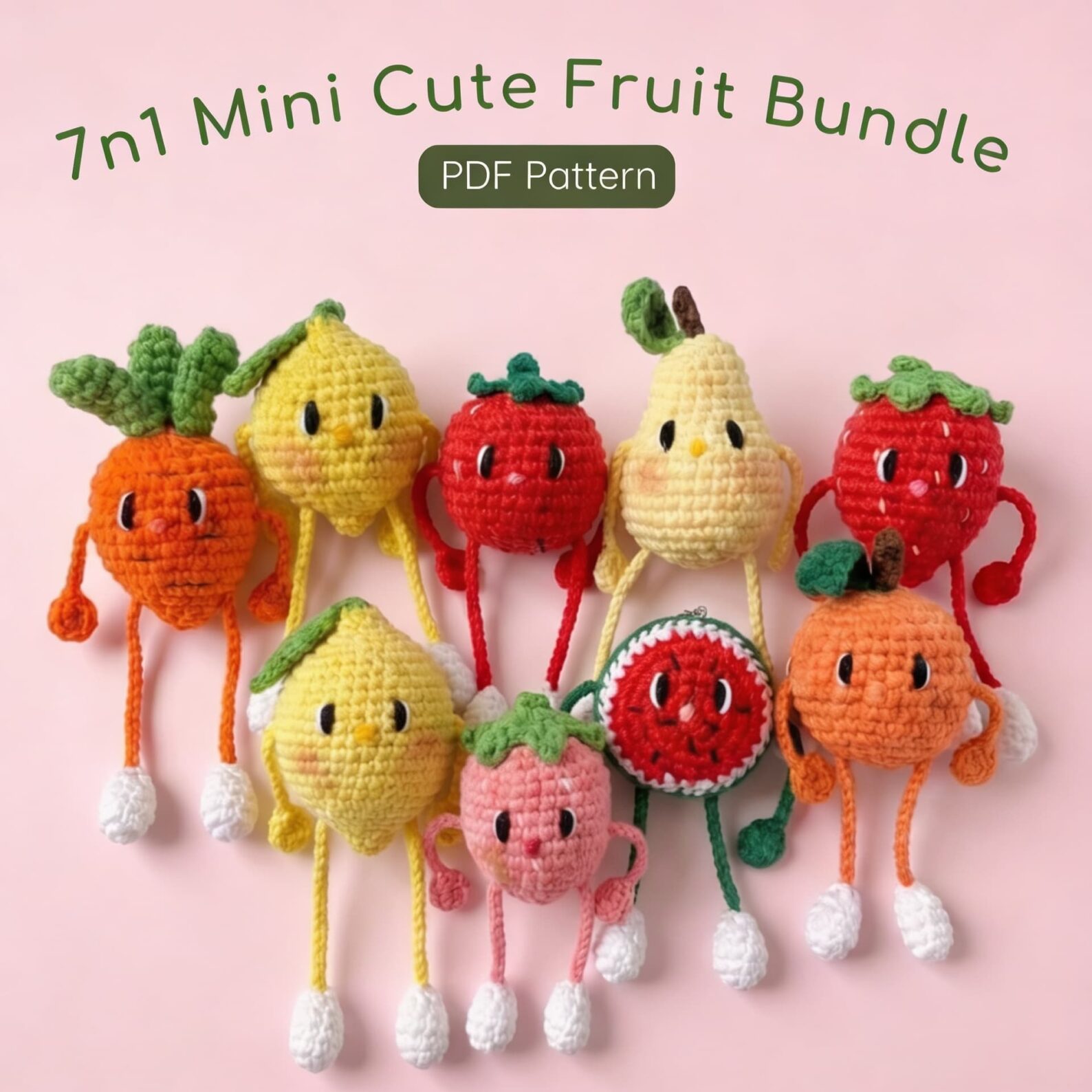 Cute fruit crochet keychain pattern PDF for beginner crochet lovers and handmade bag charm ideas