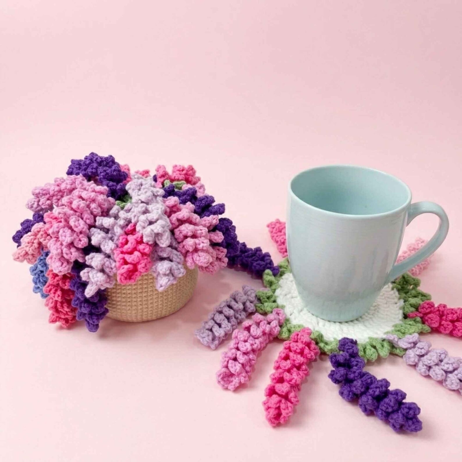 Elegant wisteria crochet flower coaster pattern for handmade home decor