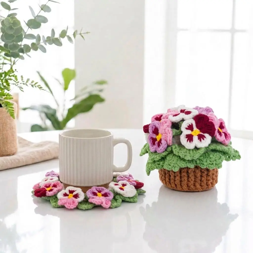 crochet pansy coaster pattern