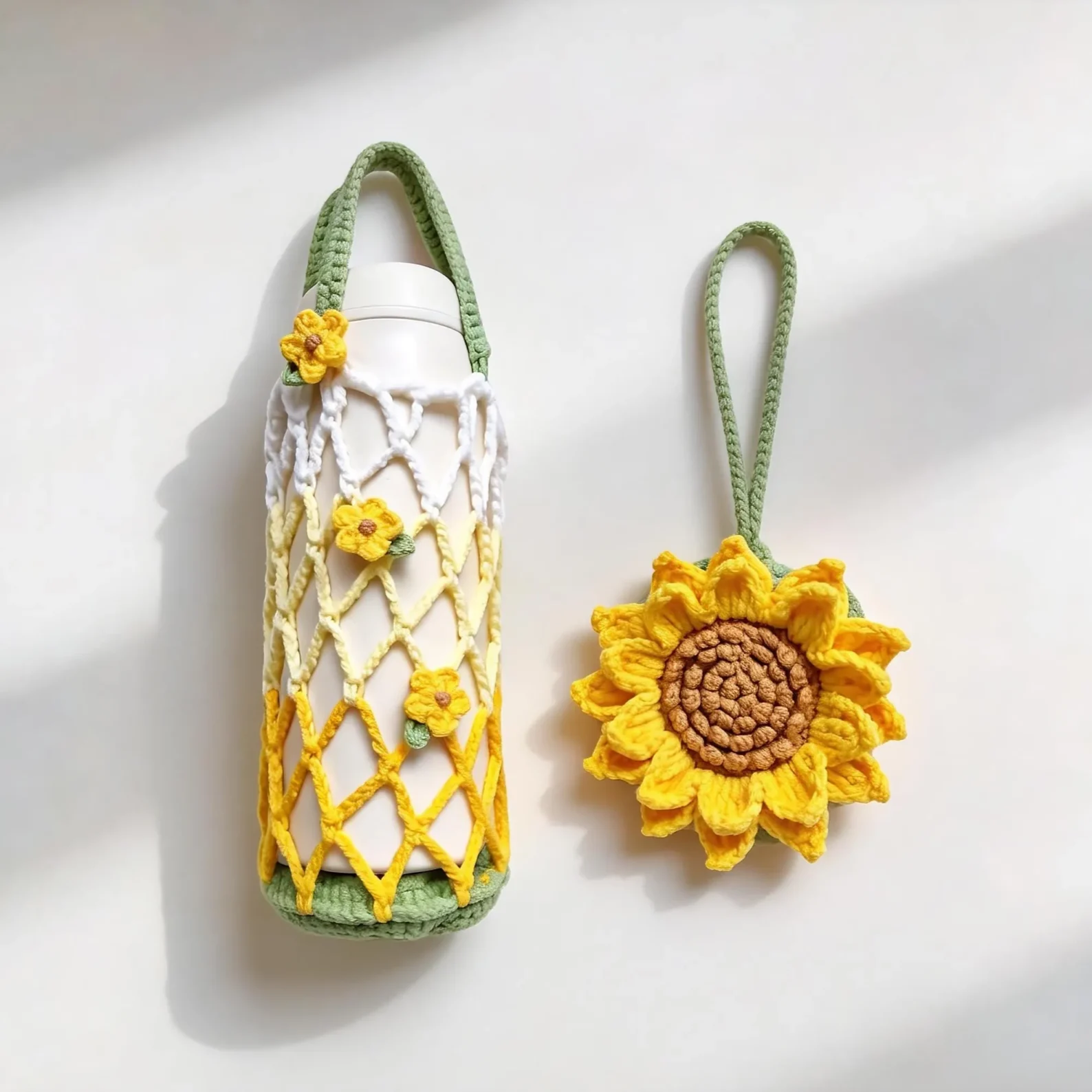 sunflower water bottle holder crochet bag charm item