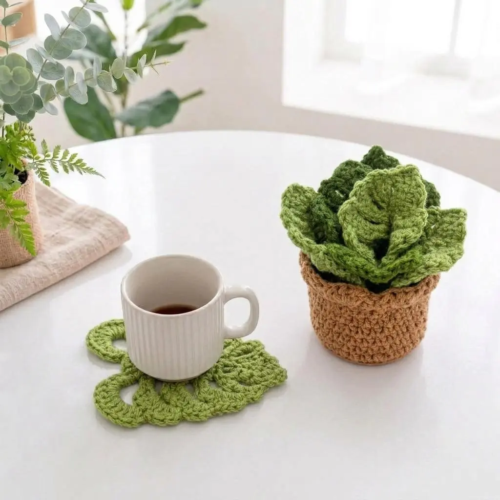 monstera leaf coaster crochet pattern